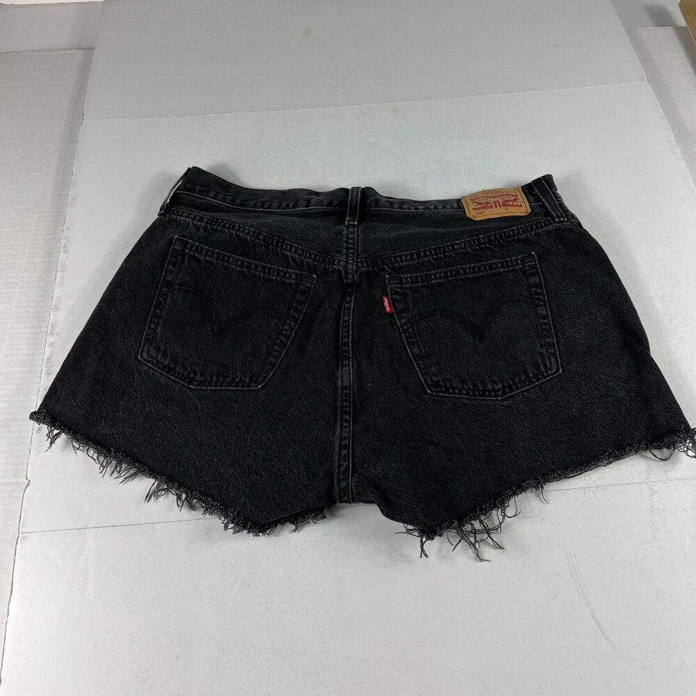 Levi's Jean Short Women 34 501 High Rise Black Cut Off Cotton Denim Jorts Tag 34 - Picture 7 of 16